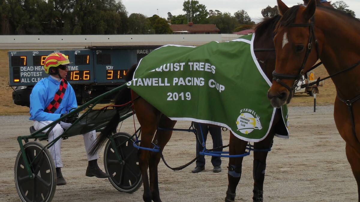 Hot to trot: Lexton reinsman James Herbertson pictured back in December after taking out the 2019 Stawell Pacing Cup. Picture: Tony Logan