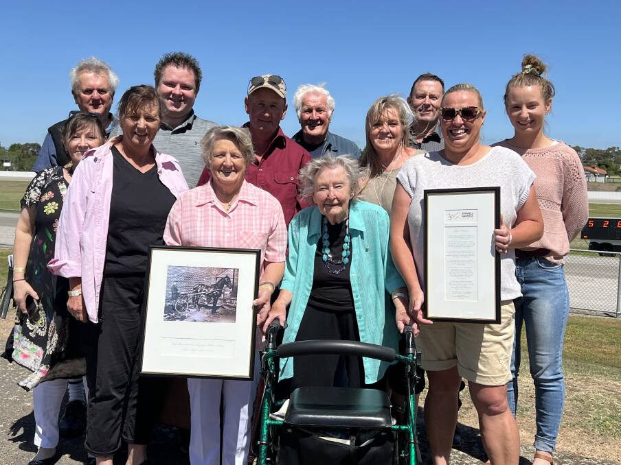 HONOURED: Joyce Dowsett (picture with family) was recognised by the harness racing club for her decades of service. Picture: BEN FRASER