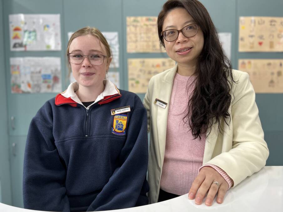 PROUD: Stawell Secondary College student Abbey Johnson with Chinese language teacher Miss Ling Zhao. Picture: BEN FRASER