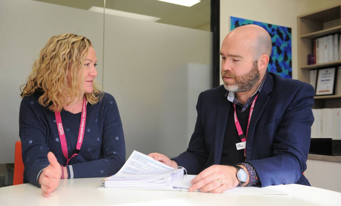 HELPING HANDS: Uniting Wimmera's youth and homelessness manager Meredith Knoop and executive officer Josh Koenig discuss issues within the region. Picture: MATTHEW CURRILL