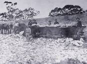 To strengthen the embankment, horse-drawn trolley trucks carried stone from the Grampians quarry, which was about six kilometres from the Lake Fyans.