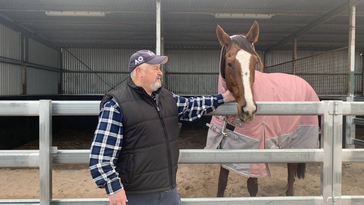 NEW HOME: Stawell Racing Club's Terry Oates checks on a horse in the new yards. Picture: TALLIS MILES
