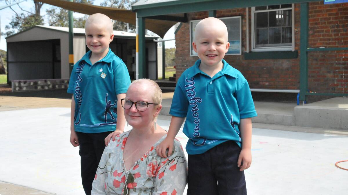 SUPPORT: Thomas and Hugh were delighted to have their principal Kristie Miller back at Concongella Primary School. Picture: CASSANDRA LANGLEY