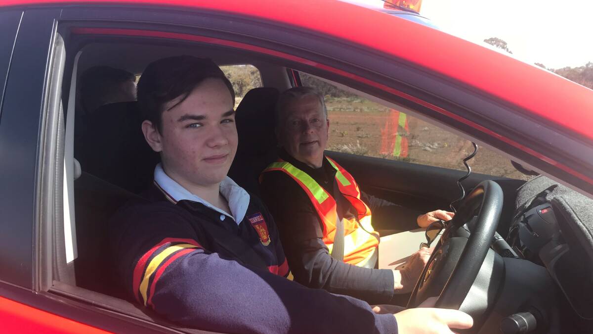 BEHIND THE WHEEL: Stawell Secondary College student Jacob Gilmartin with instructor Chris Bailey at the learning to drive program on Thursday. Picture: CONTRIBUTED