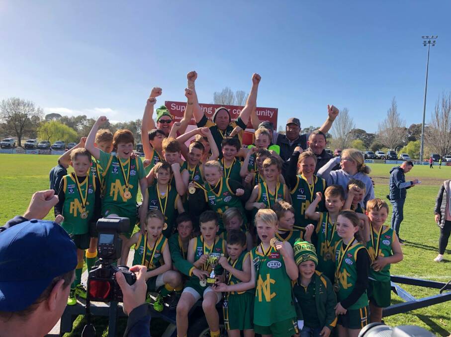 WINNERS ARE GRINNERS: Plenty of smiles, cheer and joy as the Navarre under-11.5 team won the MCDFNL premiership on Saturday. Picture: CONTRIBUTED
