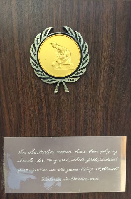The plaque sits on the wall of the Stawell Bowling Club clubrooms.