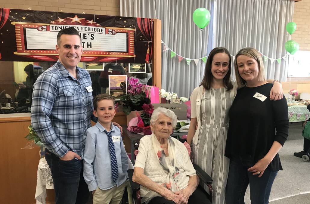TOGETHER: Nathan, Preston, Tiffany and Jade Green travelled from Boston, United States for Mrs Green's grandmother Irene Young's 100th Birthday. Picture: CASSANDRA LANGLEY