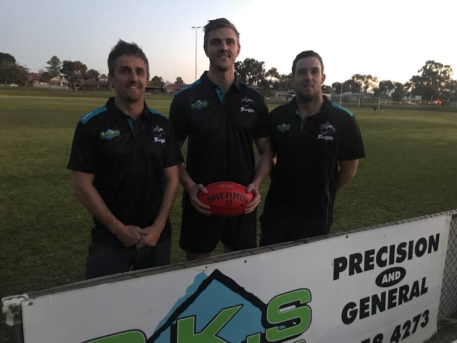 HANDING OVER THE REINS: Swifts co-coaches Daniel Parkin and Scott Carey will hand over the senior football coaches role to Brett Hargreaves (centre). Picture: CASSANDRA LANGLEY