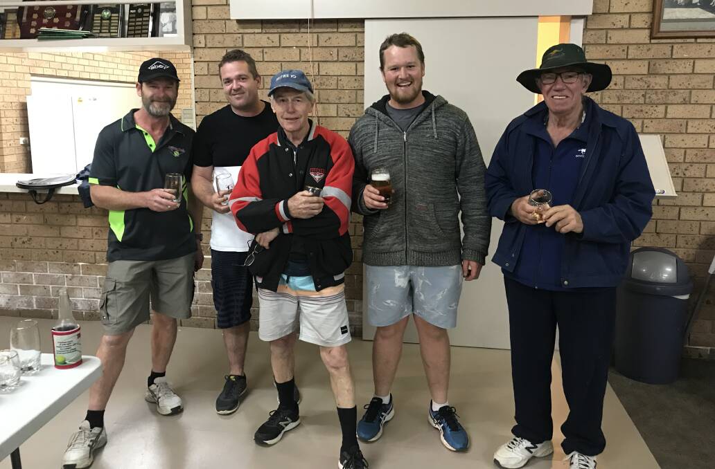 WINNERS: Mitre 10's Simon Jones, Rick Pearce, David Jones, James Tyndall and Les McLeod won the Wednesday night tennis competition. Picture: CASSANDRA LANGLEY