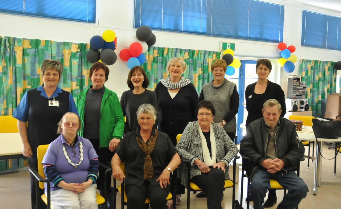 DELIGHTED: Lynne Iseppi, Jan West, Lyn Bibby, Helena Nicholson, Pam West, Robyn Wilson (back) with Fay, Meg Blake, Joan Brilliant and Bruce (Front) testing out the new chairs. Picture: CASSANDRA LANGLEY 