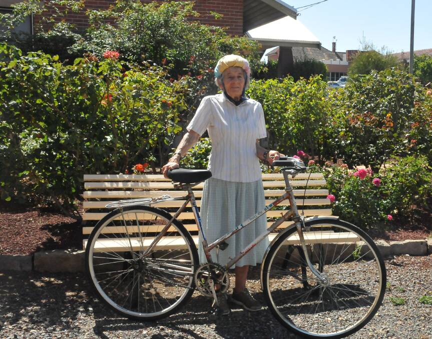 CYCLING AROUND: Elva Raggett, a volunteer at the Stawell Gift is famous for riding her bike around Stawell. Picture: CASSANDRA LANGLEY