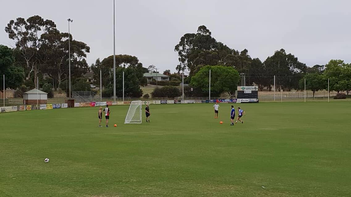 TRAINING: Stawell Soccer Club tries out their new nets at training before hosting their first tournament at North Park this weekend.