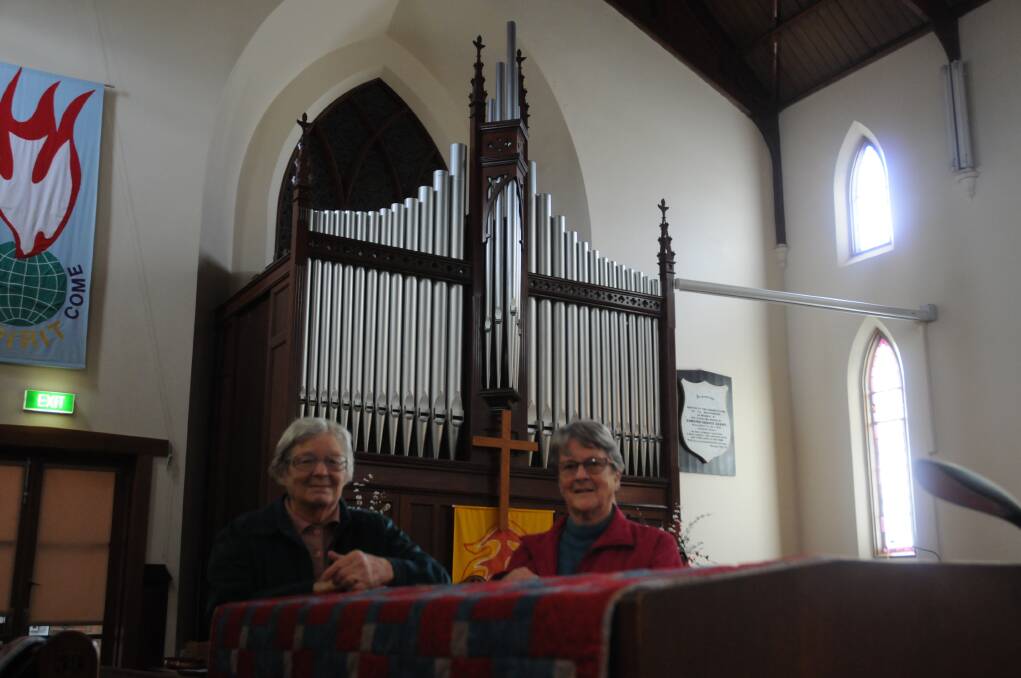 CELEBRATION: Stawell Uniting Church's Dorothy Brumby and Kathleen Rickard have compiled research on the organ for it's 100th anniversary. Picture: CASSANDRA LANGLEY