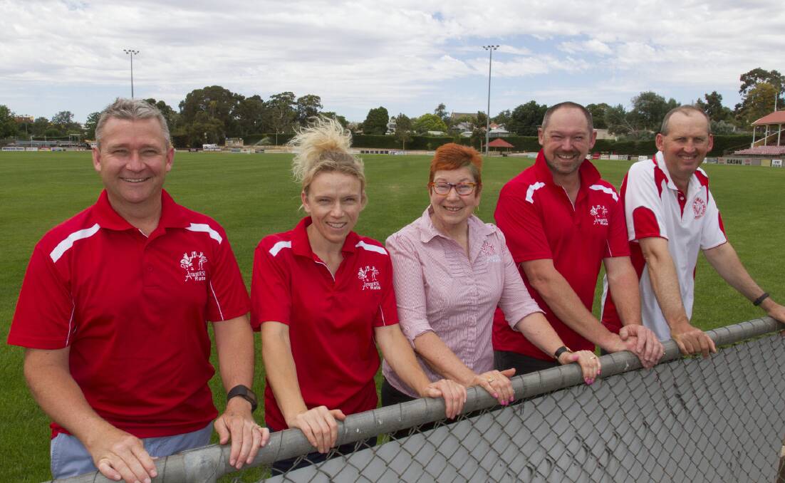 ALL SMILES: Adam Walker, Jo Cameron, Tracey Laidlaw, Jamie Toner and Keith Boatman are members of a leadership group within Ararat Football Netball Club. Picture: PETER PICKERING