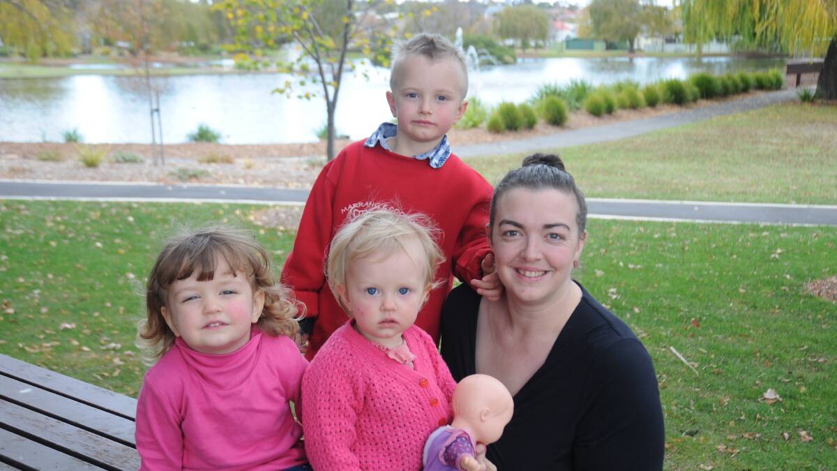 CONCERNS: Marnoo's Hannah Argall, pictured with her children Sophie, Jessica and Tom, raises concerns over suitable areas to breastfeed in the Wimmera. Picture: CASSANDRA LANGLEY