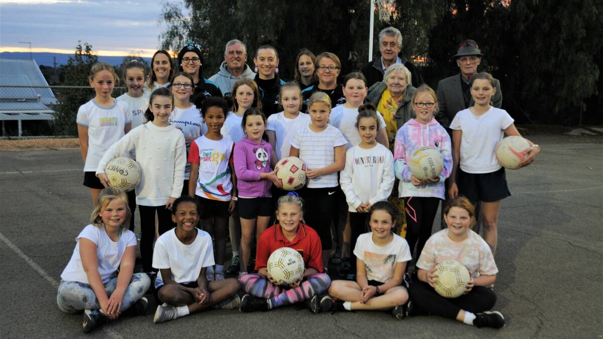 UPGRADES: Young netballers, committee members of netball user groups in Stawell and NGSC mayor Murray Emerson and Cr Trevor Gready are looking forward to the North Park upgrades. Picture: CASSANDRA LANGLEY