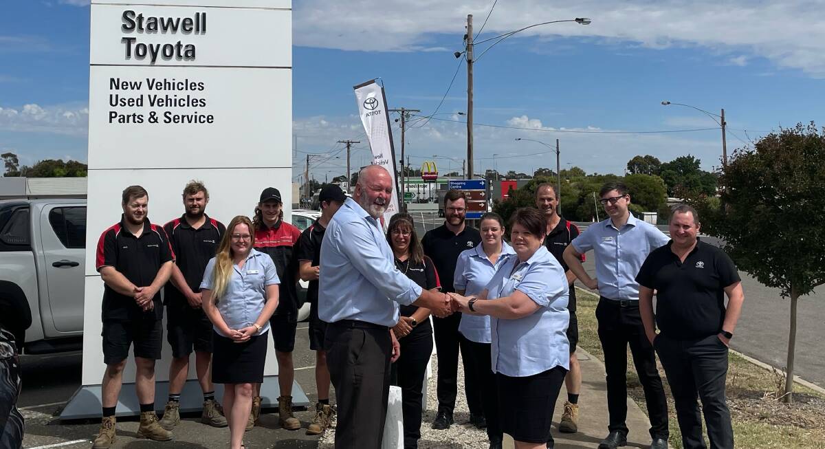 GOODBYE: Jamie Erwin says farewell to Stawell Toyota as he retires from the business. Picture: TALEAH VIRGONA