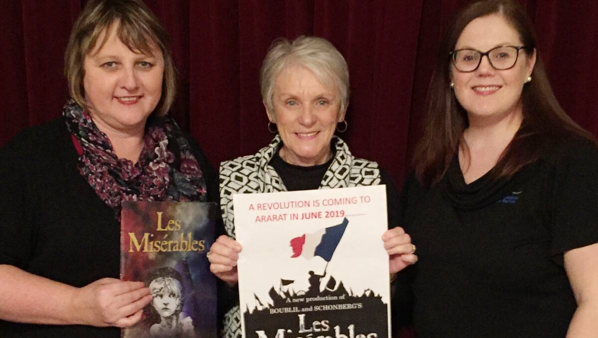 BACK ON STAGE: Ararat Musical Comedy Society's Leanne McCready, director Pam Wright and Jodie Howell. Picture: CONTRIBUTED
