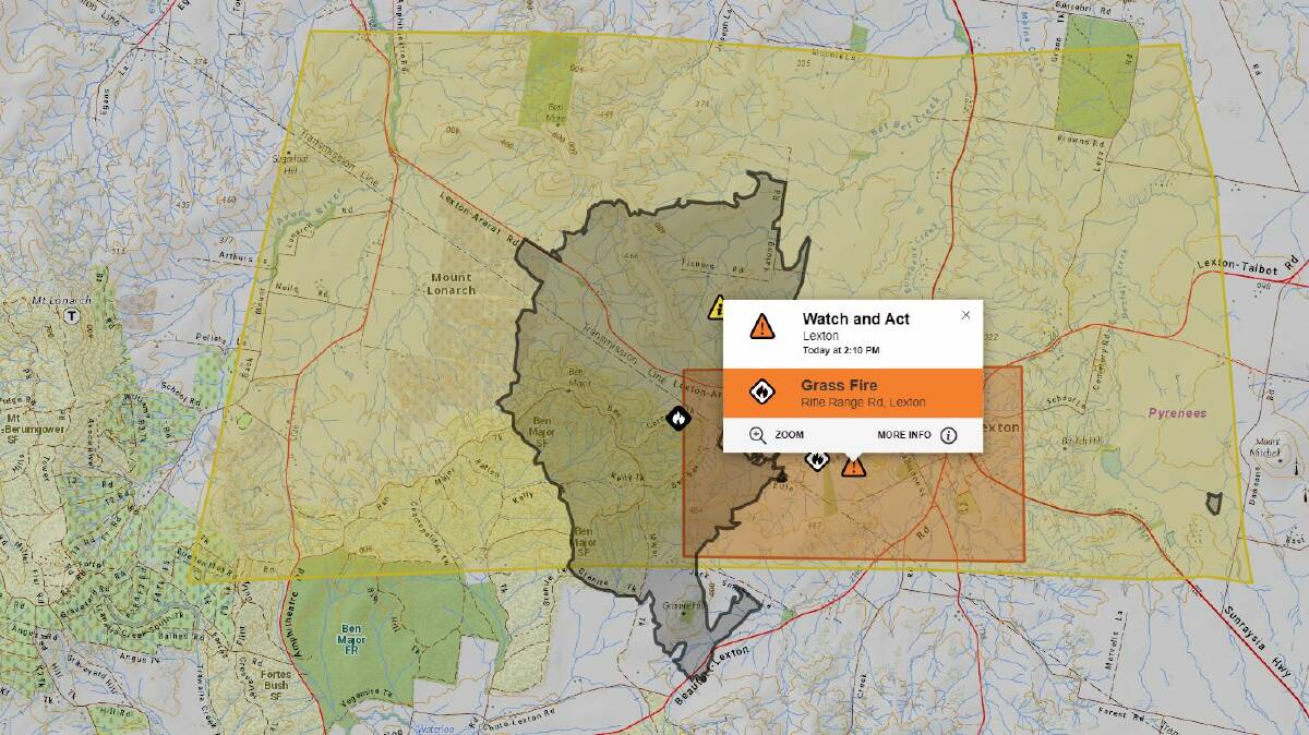 CFA issues Watch and Act warning for Lexton. Source: VICTORIA EMERGENCY