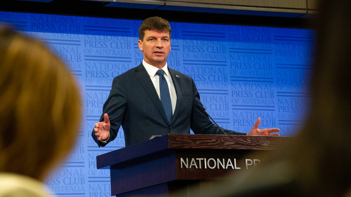 Minister for Energy and Emissions Reduction Angus Taylor at the National Press Club on Tuesday. Picture: Elesa Kurtz