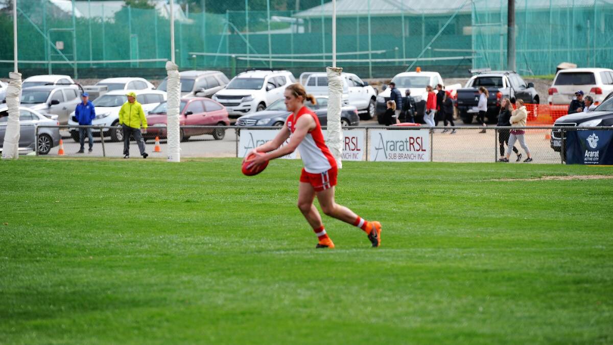 Ararat's Brenton Lewis prepares to kick out of defence in under 17s. Picture: CARLY WERNER