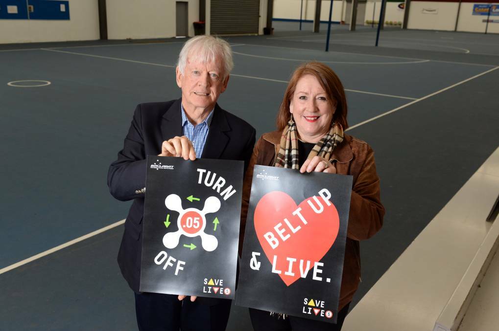 Donald Gibb and Ballarat Netball Association's Jo Dash with some of the posters. Photo: Kate Healy