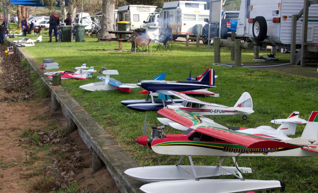 Model planes will descend - and then ascend - on Lake Bolac for the annual Float Fly. Picture: CONTRIBUTED. 