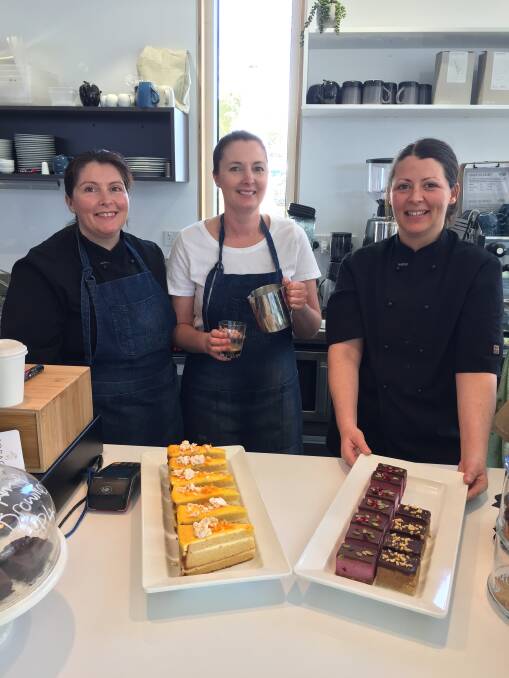 DELICIOUS: Elisha Green, Ann Brasser and Sarah Ramsey serve up gluten free treats at Foragers Cafe which opened this week. PICTURE: JessieAnne Gartlan