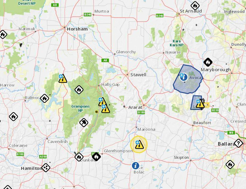 The state of fires at 1pm Tuesday. Source: EMERGENCY VICTORIA. 