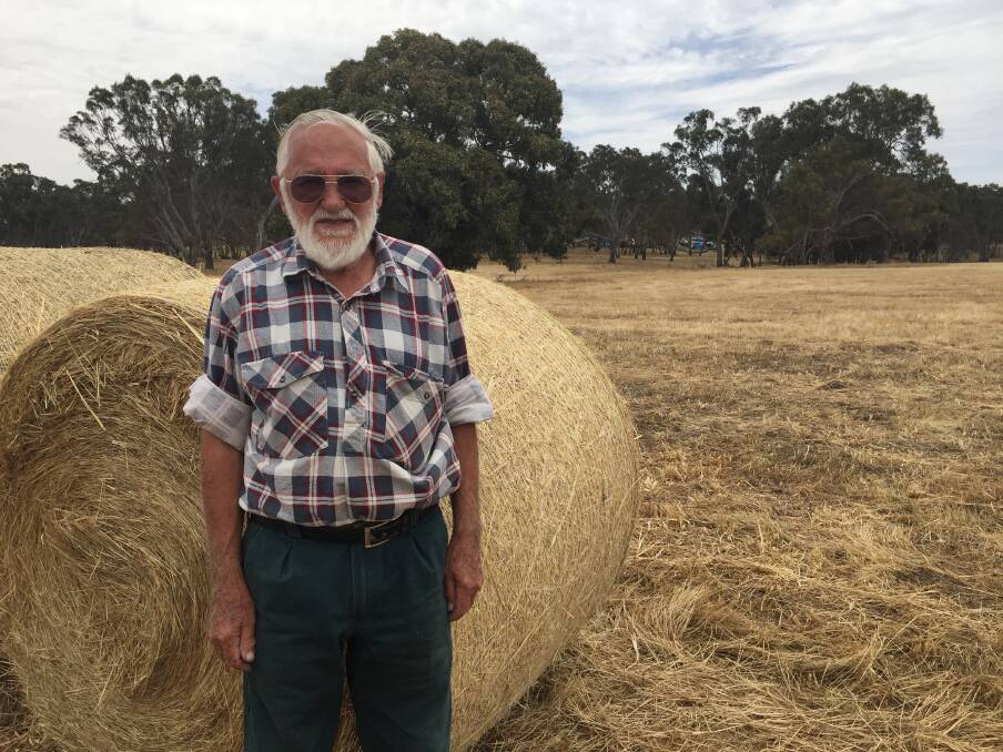 Ararat farmer Max Wohlers at the top of the paddock he says he can no longer enter due to the nearby protest camp, which can be seen through the trees. Picture: JESSIEANNE GARTLAN.