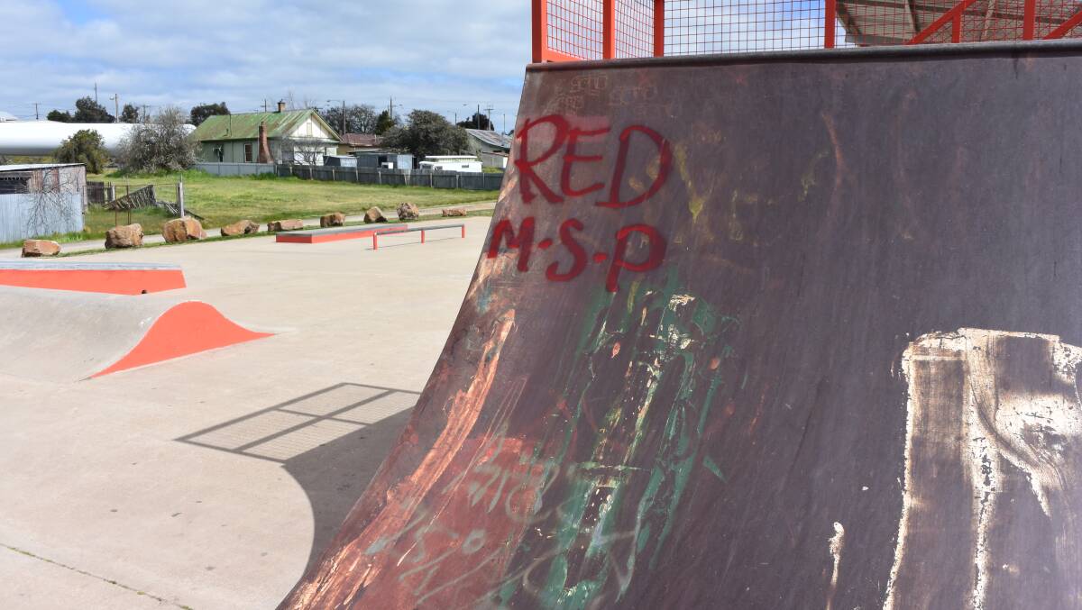 VANDALS: offenders 'tagged' skate park equipment in front of patrons on Sunday evening. 