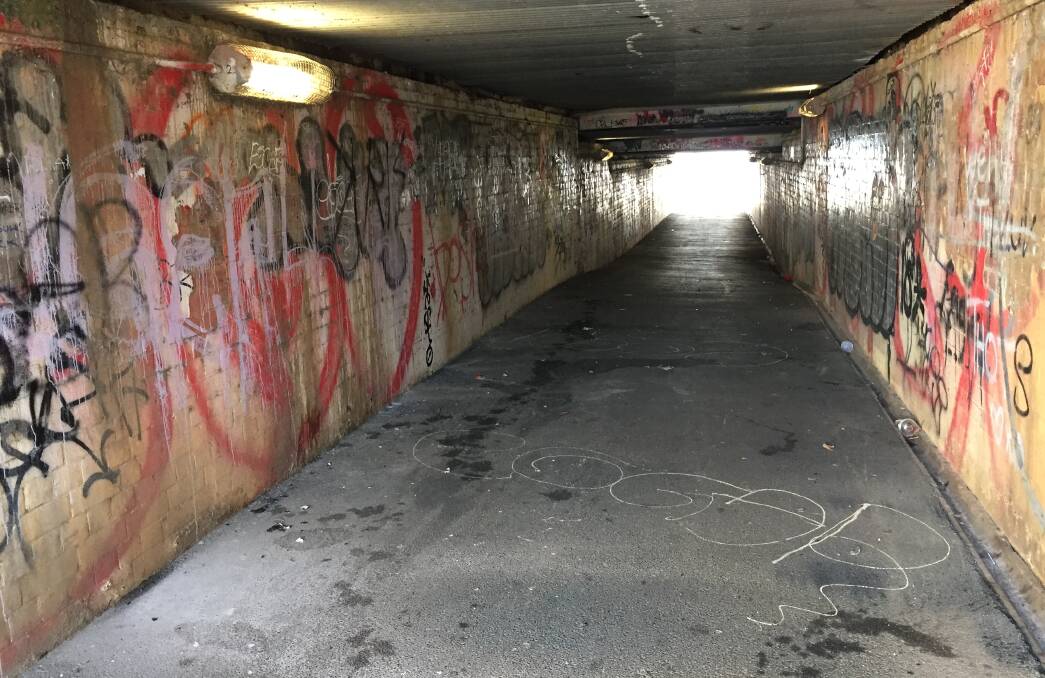 The underpass near KFC is not an inviting walkway. 
