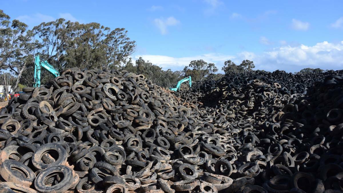 The 9500 tonne tyre stockpile. Picture: REX MARTINICH.