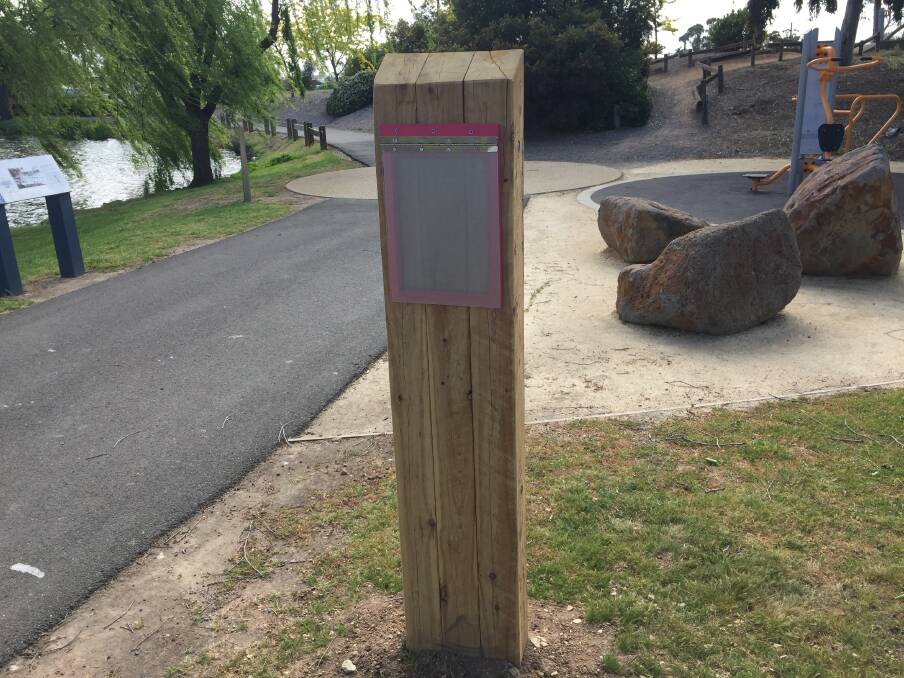 One of the posts in Alexandra Gardens that have been installed around Ararat which will soon hold puzzle clues. 