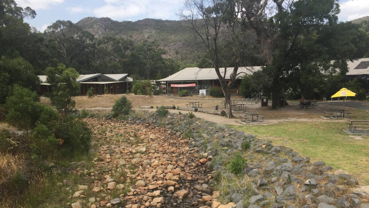 DRY: The creek that runs through the centre of Halls Gap is dry as a bone. 
