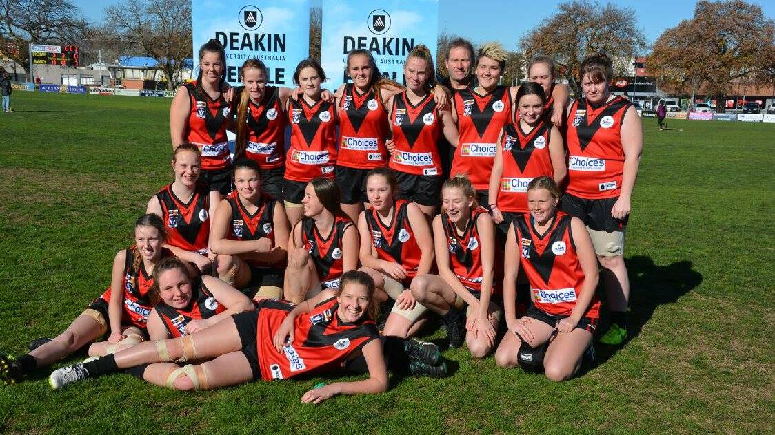 HISTORY MAKERS: The Stawell Warriors 2017 female football team. Stawell finished sixth in the inaugural Deakin University Female Football League season. Picture: Megan Warren. 