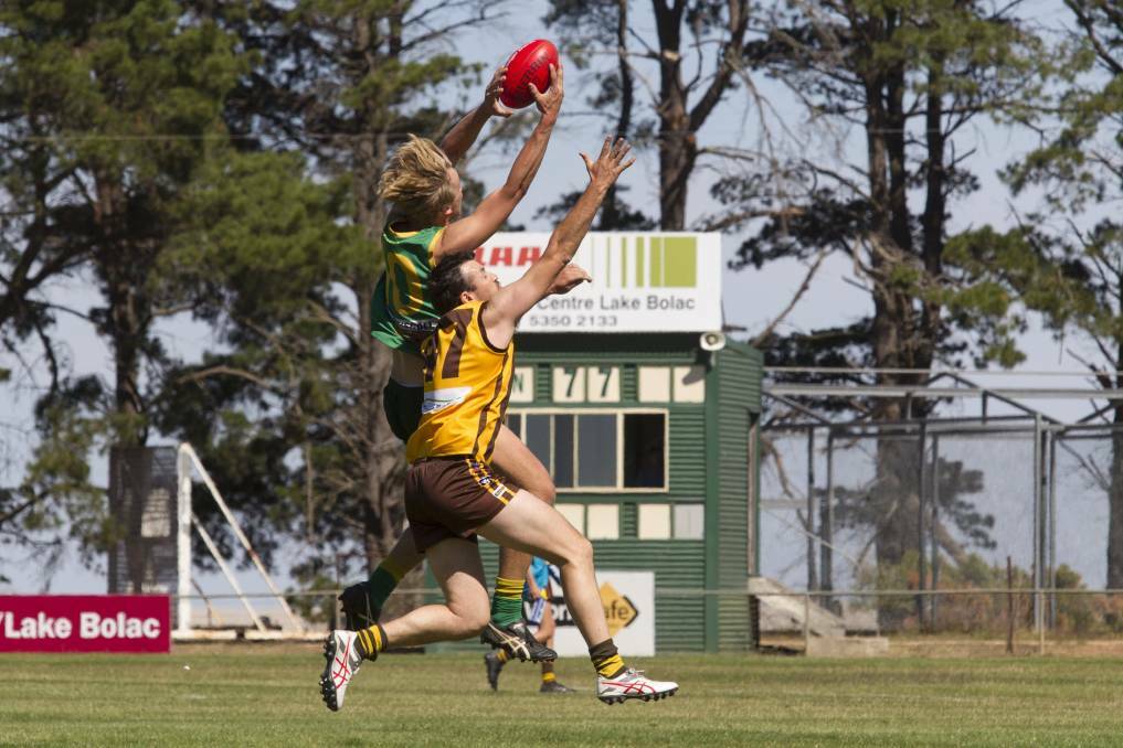 SELECTED: Josh Fowkes takes a strong mark. Fowkes is one of three Navarre players selected in the MCDFL interleague team. Picture: Peter Pickering. 