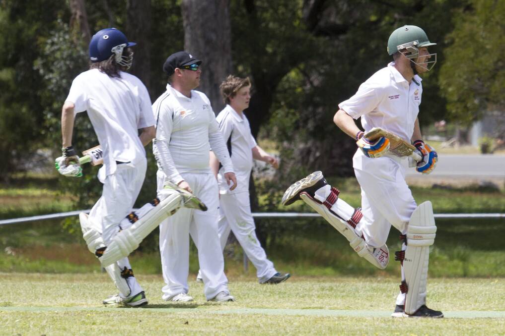 HUSSLE: There was plenty of running when Buangor's Charlie Dyer and Jacob Bates combined for a partnership of 50 last weekend. Bates went on to make 150 not out in one of the best innings' of the season. Picture: Peter Pickering. 