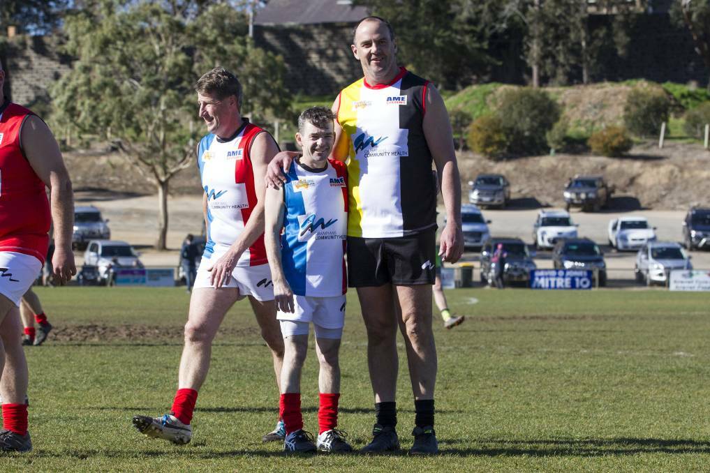 GOOD CAUSE: Dean Yendall and Scott Turner at last year's over 40s football match at Ararat. Money and awareness was raised for men's health.