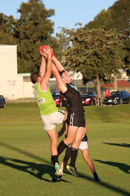 Matt Healy takes a strong mark against Jeparit Rainbow. Picture: Trish Ralph.