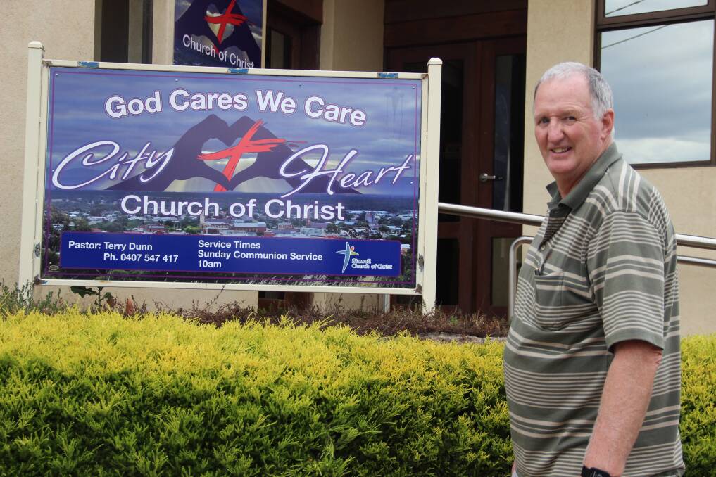 UPDATE: City Heart Church of Christ pastor Terry Dunn in front of the new signage at the Stawell Church. Picture: LACHLAN WILLIAMS