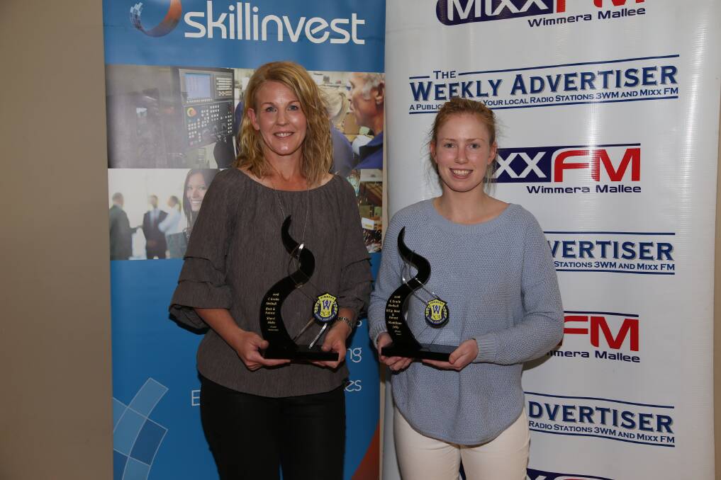 2018 C Grade best and fairest Sherri Hicks (Horsham Saints) and runner-up Maddison Jelly (Stawell). Picture: PETER PICKERING