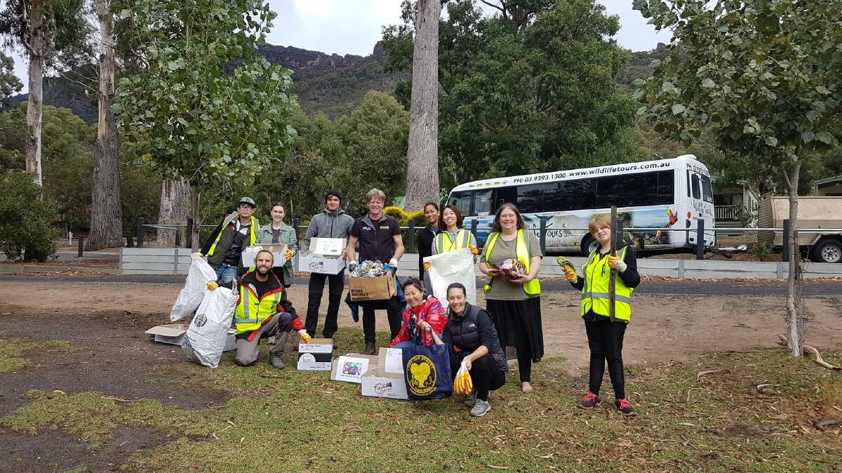 CLEANING UP: Trash Bags on Tour participants at the Grampians on Sunday. They picked up 26 kilograms of rubbish. Picture: CONTRIBUTED 