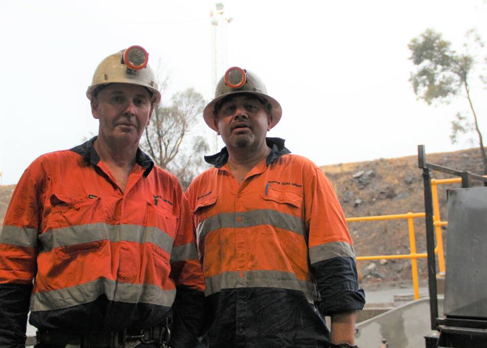 BACK AT IT: Trevor Goode and Andy Wright lost their jobs in 2016 but are both now back at the mine. Picture: LACHLAN WILLIAMS