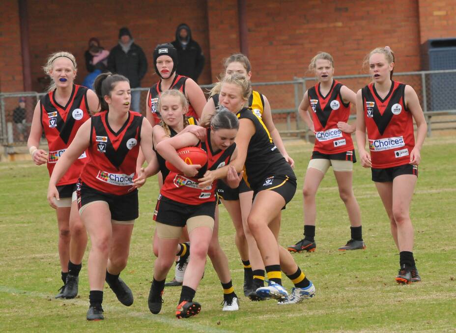 FULL BORE: Stawell Warriors in action during the 2019 season. 