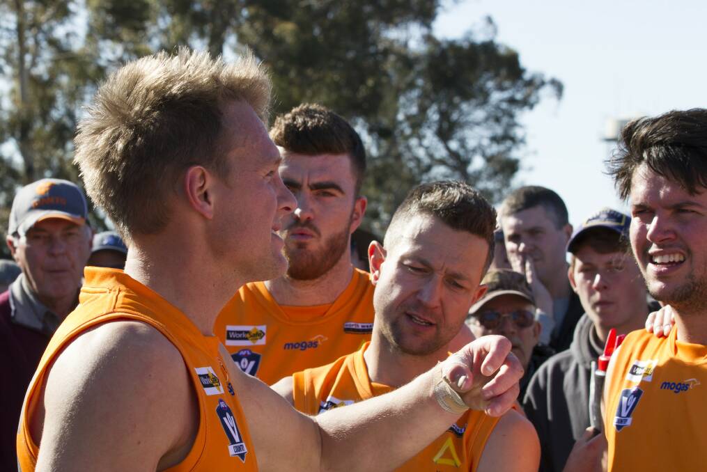 Schache addresses the troops. Picture: PETER PICKERING