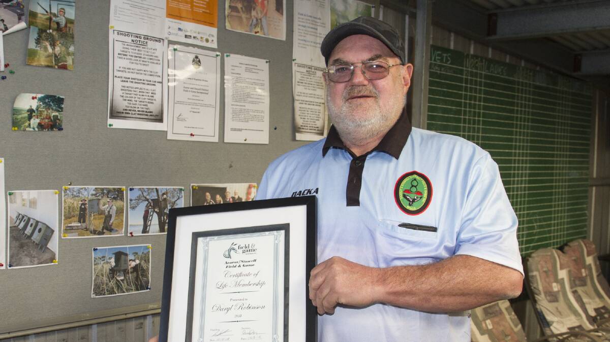SURPRISE: Daryl “Dacka” Robinson received a life membership to the Ararat and Stawell Field and Game Club during special presentation and celebration in his honour on Sunday. Picture: PETER PICKERING