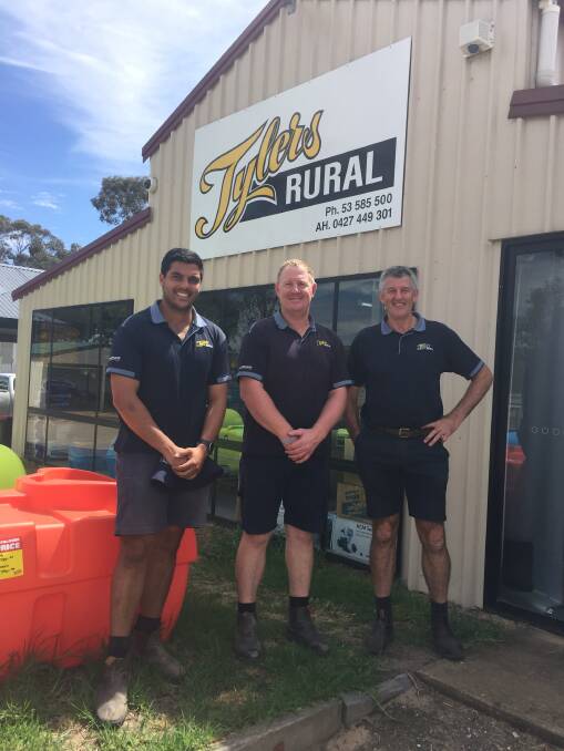 BUSINESS MILESTONE: Agronomist Ash DeClifford, manager Karl Hendy and hardware manager Kelvin Tyler acknowledge how their business has grown in the last 30 years. Picture: Anthony Piovesan