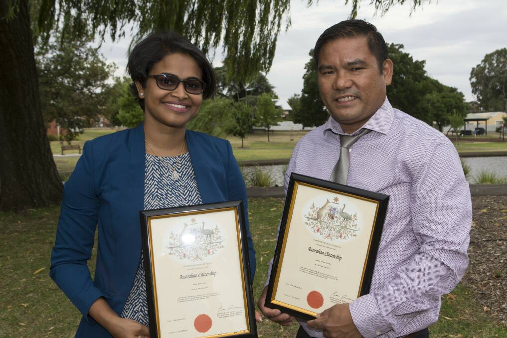 SPECIAL MOMENT: Meera Jose and Marlon Resbo receive their Australian citizenship at the Stawell Australia Day ceremony last week. Picture: Peter Pickering