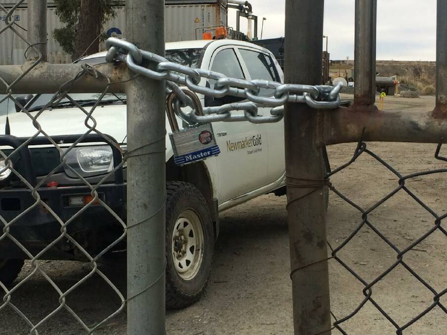 GATES SHUT: Stawell Gold Mines employees rostered on to work on Tuesday morning were greeted with a locked gate as 150 jobs were made redundant. Photo: Grace Bibby